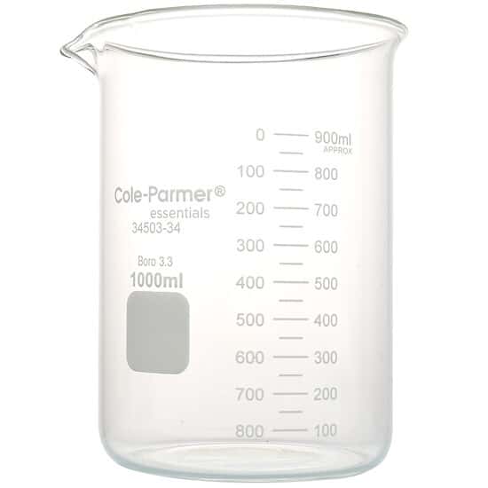Cole-Parmer Plus Griffin Low-Form Beaker, Glass, 1000 mL; 6/PK