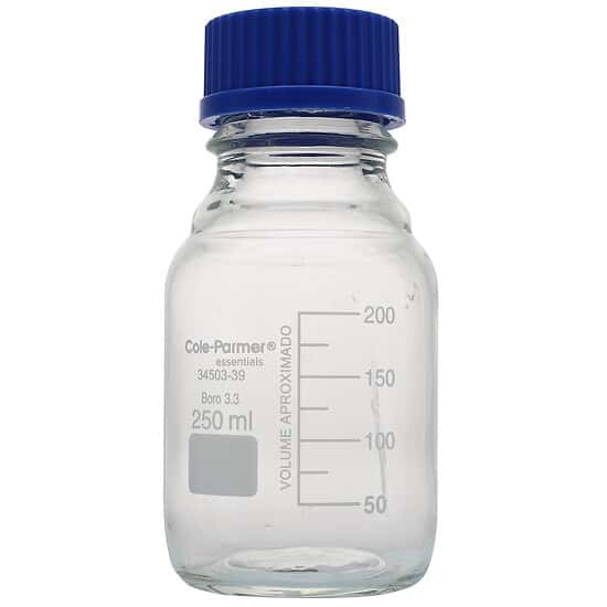 Cole-Parmer Glass Media Bottles, Class A, Round, 250 mL (8.5 oz); 10/Pk