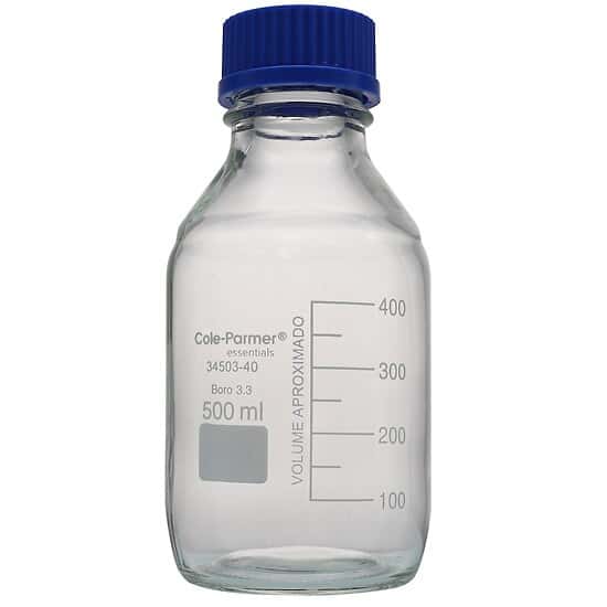 Cole-Parmer Glass Media Bottles, Class A, Round, 500 mL (16.9 oz); 10/Pk