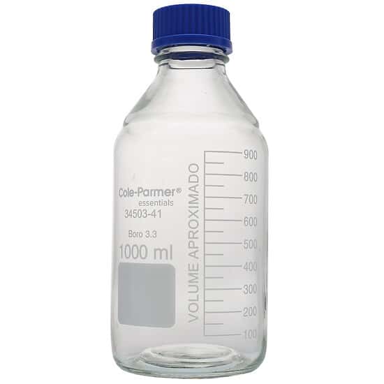 Cole-Parmer Glass Media Bottles, Class A, Round, 1000 mL (33.8 oz); 10/Pk