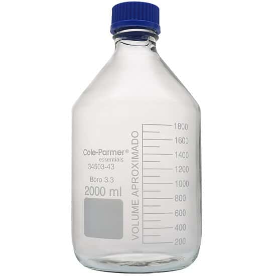Cole-Parmer Glass Media Bottle, Class A, Round, 2000 mL (67.6 oz)