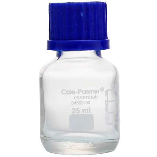 Cole-Parmer Glass Media Bottles, Class A, Round, 25 mL (0.8 oz); 10/Pk