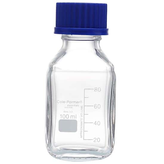 Cole-Parmer Glass Media Bottles, Class A, Square, 100 mL (3.4 oz); 10/PK