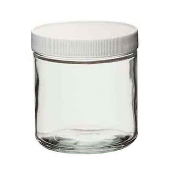Cole-Parmer Straight-Sided Round Jar, Clear Glass, 185mL (6 oz); 24/CS