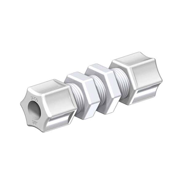 Compression Fitting, Straight Bulkhead Union, PP, 1/2