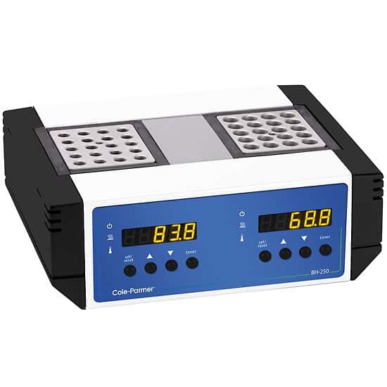 Cole-Parmer BH-250DC-2-115 Dry-Block Digital Block Heater with Twin Control, Dual Insert; 115 VAC