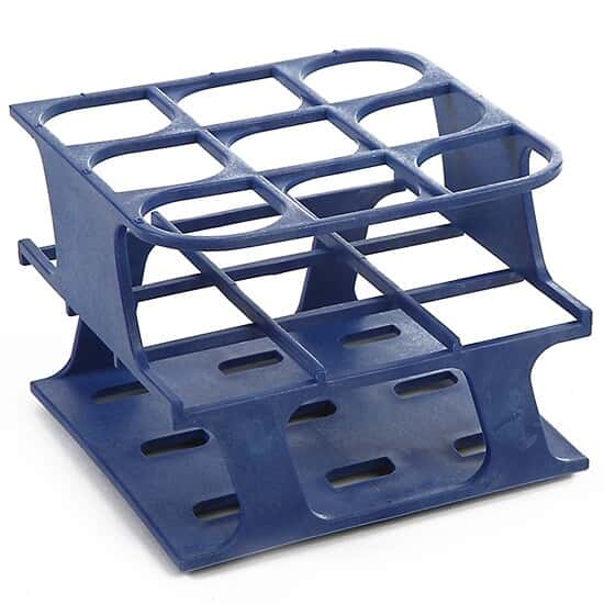 Cole-Parmer Durable Tube Rack, Half Size, POM, 30mm, 9-Place, Blue; 8/CS