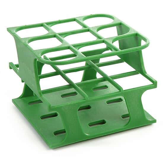 Cole-Parmer Durable Tube Rack, Half Size, POM, 30mm, 9-Place, Green; 8/CS