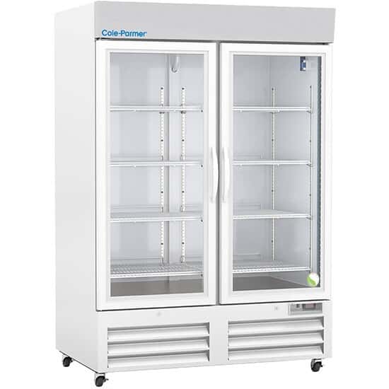 Cole-Parmer Standard Refrigerator, 2 Glass Doors, 1°C to 10°C, 49 cubic ft, 120V