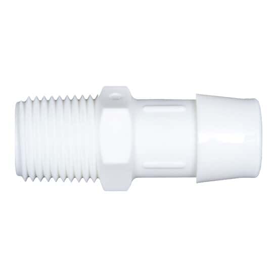 Cole-Parmer Threaded to Hose Barb Fitting, Straight Adapter, White Nylon, Cleanroom Packed, 1/4