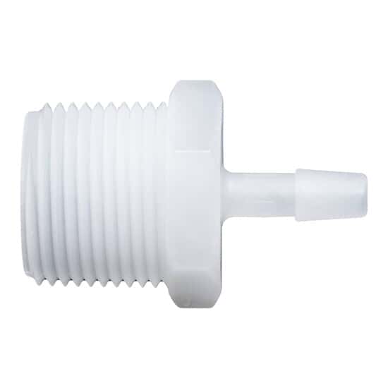 Cole-Parmer Threaded to Hose Barb Fitting, Straight Adapter, Natural Kynar®, Cleanroom Packed, 1/4