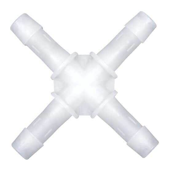 Cole-Parmer Hose Barb Fitting, Cross Union, Natural Kynar®, Cleanroom Packed, 1/8
