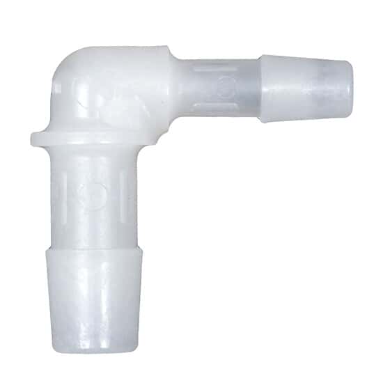 Cole-Parmer Hose Barb Fitting, Reducing Elbow, Natural Kynar®, Cleanroom Packed, 1/2