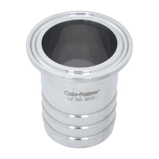 Cole-Parmer Fitting, 316L Stainless Steel, Straight, Sanitary Clamp to Hose Barb Adapter, 1-1/2