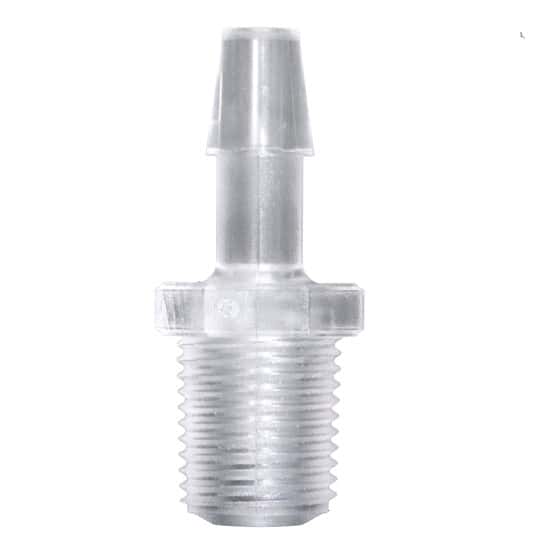 Cole-Parmer Threaded to Hose Barb Fitting, Straight Adapter, Natural Polycarbonate, 1/16