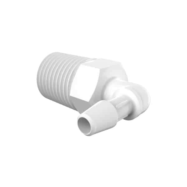 Cole-Parmer Threaded to Hose Barb Fitting, 90° Elbow, Natural Nylon, 1/8
