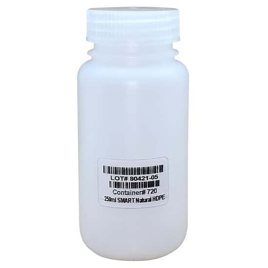 Cole-Parmer I-Chem Pre-Cleaned Wide-Mouth Plastic Bottle, HDPE, 250mL (8.5 oz); 72/CS
