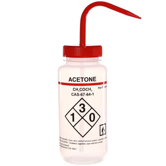 Cole-Parmer Safety Wash Bottle, LDPE, Vented, Acetone, 500mL (16oz); 6/PK