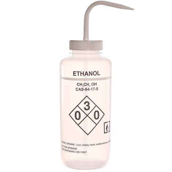 Cole-Parmer Safety Wash Bottle, LDPE, Vented, Ethanol, 1000mL (32oz); 4/PK