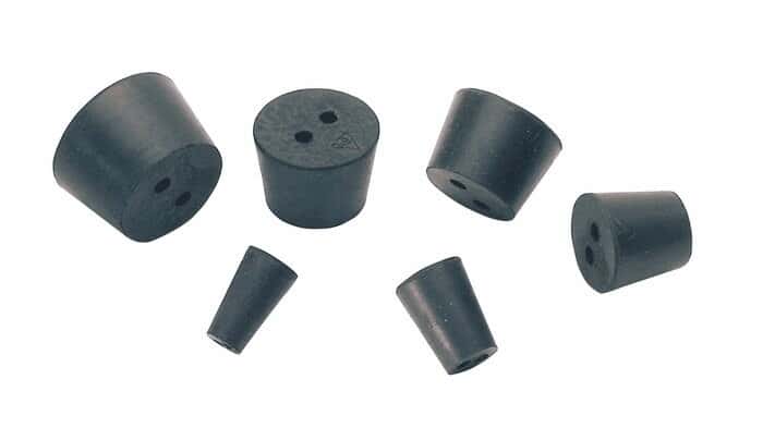 Cole-Parmer Two-Hole Black Rubber Stoppers, Standard Size 11; 6/Pk