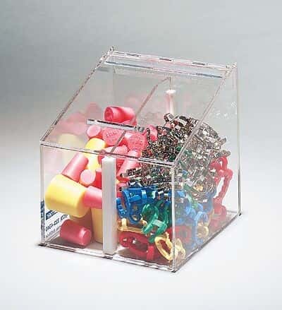 Modular laboratory organizer, top dispensing bin