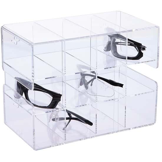 Cole-Parmer ACH12 CleanCut™ Acrylic Safety Glasses Holder, 12-Unit, 12.25 x 6.75 x 9.25