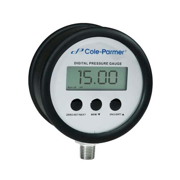 ColeParmer Digital Compound Pressure Gauge, 1/8" NPT(M), 30"Hg to 100