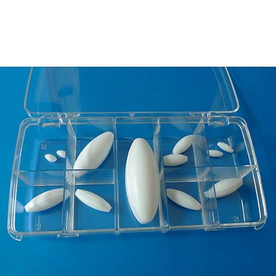 Cole-Parmer PTFE Stirrer Bars, Boxed Assortments, 12 Oval, 2 each of 10 x 5, 15 x 6, 25 x 10, 30 x 10, 35 x 13, 1 each of 50 x 17, 70 x 27 mm