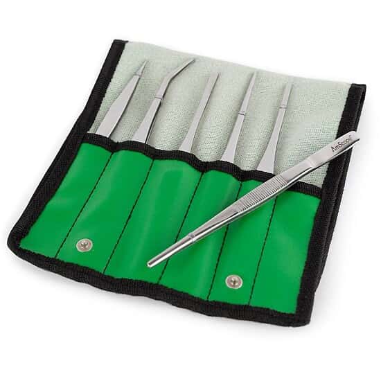 AmScope™ High Precision Tweezer Set in Vinyl Pouch, 6 Piece Set 