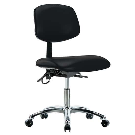 Cole-Parmer Black Vinyl ESD Desk Height Ergonomic Chair In Chrome With Casters