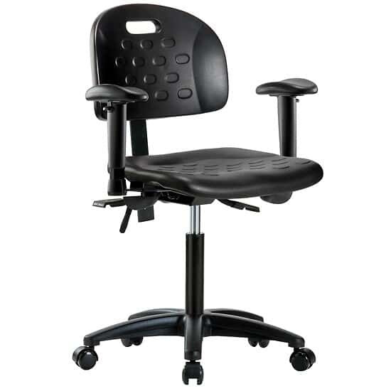 Cole-Parmer Black Polyurethane Desk Height Ergonomic Chair With Arm Rests And Casters