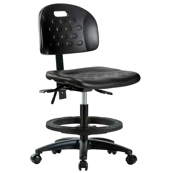 Cole-Parmer Black Polyurethane Bench Height Ergonomic Chair With Foot Ring And Casters