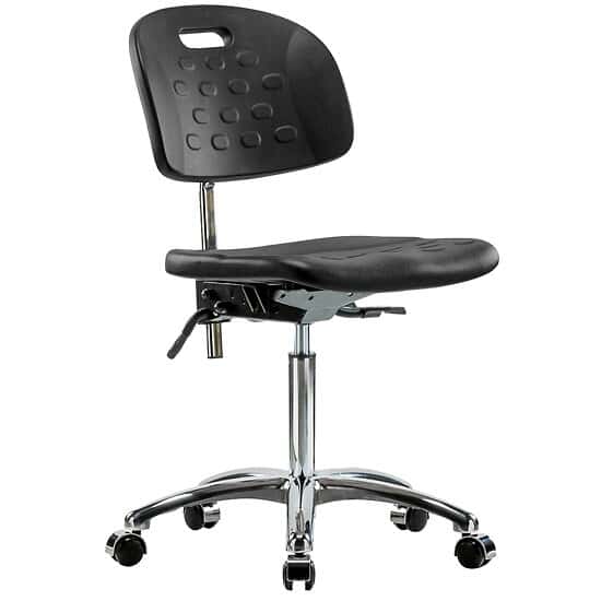 Cole-Parmer Cleanroom Black Polyurethane Bench Height Ergonomic Chair In Chrome With Casters