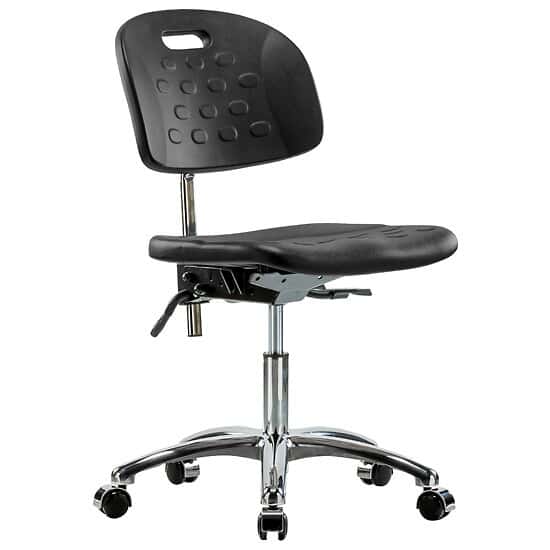 Cole-Parmer Cleanroom Black Polyurethane Desk Height Ergonomic Chair In Chrome With Casters