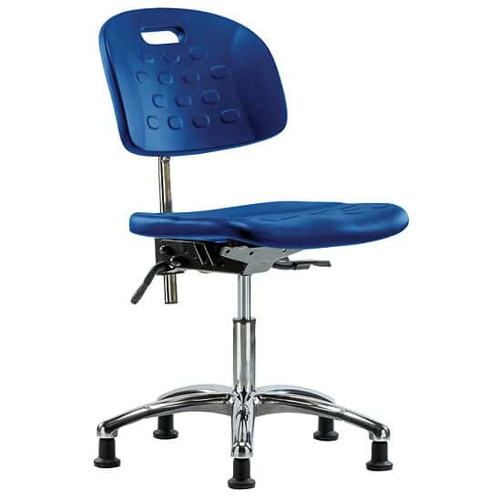 Cole-Parmer Cleanroom Blue Polyurethane Desk Height Ergonomic Chair In Chrome With Glides