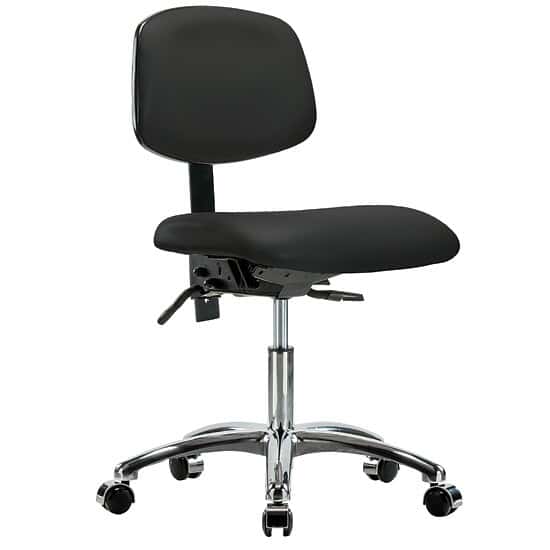 Cole-Parmer Cleanroom ESD Ergonomic Chair, Vinyl, Desk Height, Black, No Arms, Chrome Casters