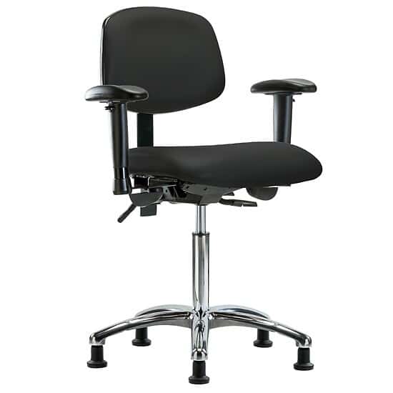 Cole-Parmer Cleanroom ESD Ergonomic Chair, Vinyl, Bench Height, Black, Adjustable Arms, Chrome Casters, No Foot Ring