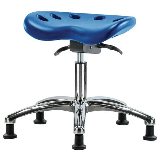 Cole-Parmer Sit-Stand Stool, Polyurethane, Bench Height, Blue, Chrome Casters, Chrome Foot Ring