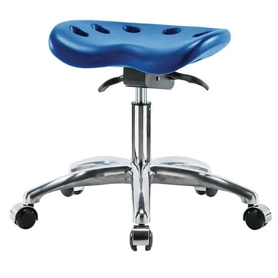 Cole-Parmer Sit-Stand Stool, Polyurethane, Bench Height, Blue, Gliders, Chrome Foot Ring