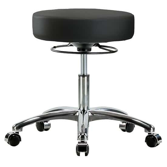 Cole-Parmer Ergonomic Stool, Vinyl, Desk Height, Black, Chrome Casters