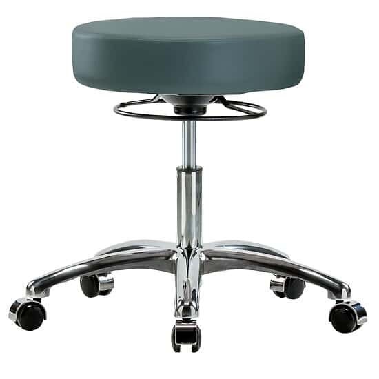 Cole-Parmer Ergonomic Stool, Vinyl, Desk Height, Blue, Chrome Casters