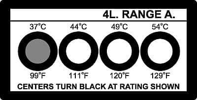 Cole-Parmer Irreversible 4-Point Horizontal Temperature Label, 261-289F/127-143C; 10/Pk