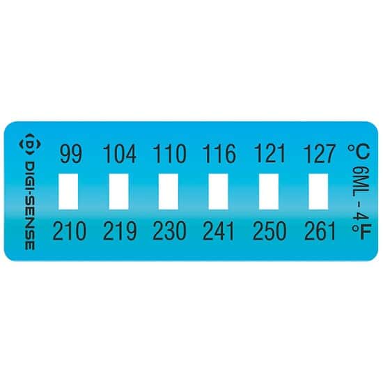 Cole-Parmer Irreversible 6-Point Horizontal Temperature Label, 210-261F/99-127C; 10/Pk