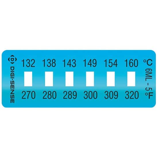 Cole-Parmer Irreversible 6-Point Horizontal Temperature Label, 270-320F/132-160C; 10/Pk