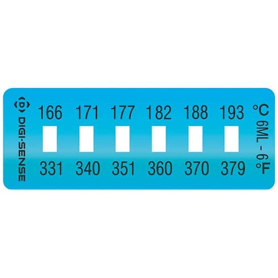 Cole-Parmer Irreversible 6-Point Horizontal Temperature Label, 331-379F/166-193C; 10/Pk