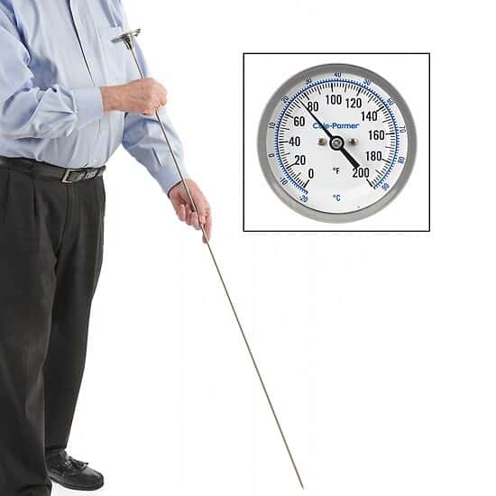 ColeParmer Soil Thermometer, 24" L x 0.25" Diameter, 0200°F (1590°C