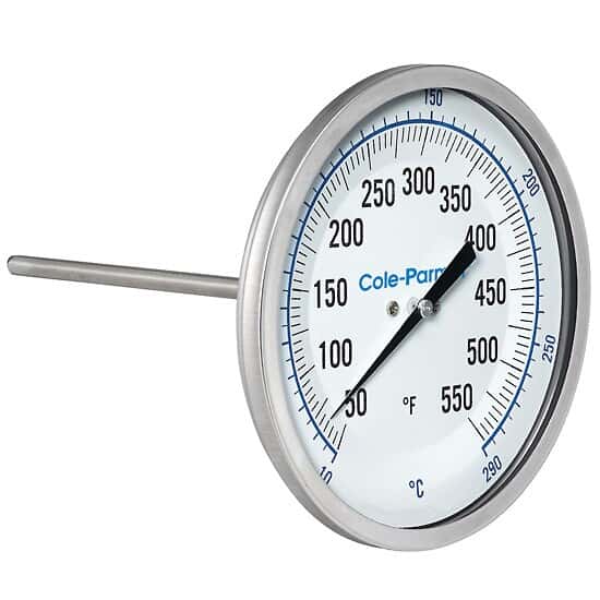 Cole-Parmer Industrial Bimetal Thermometer, 3” Dial, Back Connect,  12” Stem, 50/550F & 10/290C