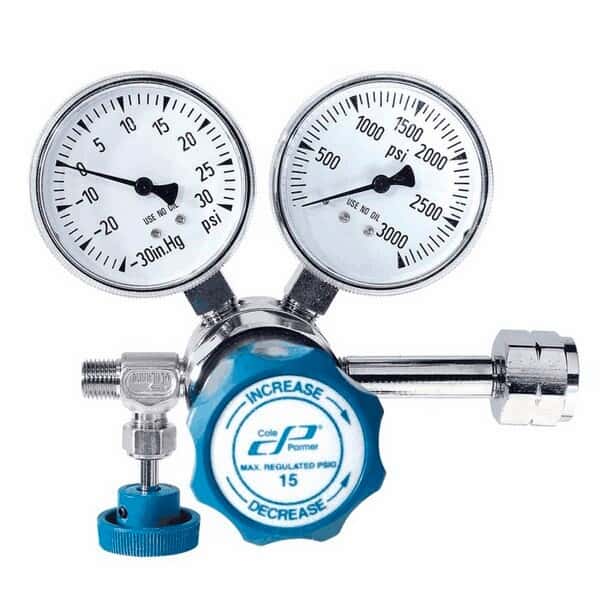 Cole-Parmer Single-Stage Pressure Regulator, 500 SCFH at 50 psig, 580 CGA Fitting