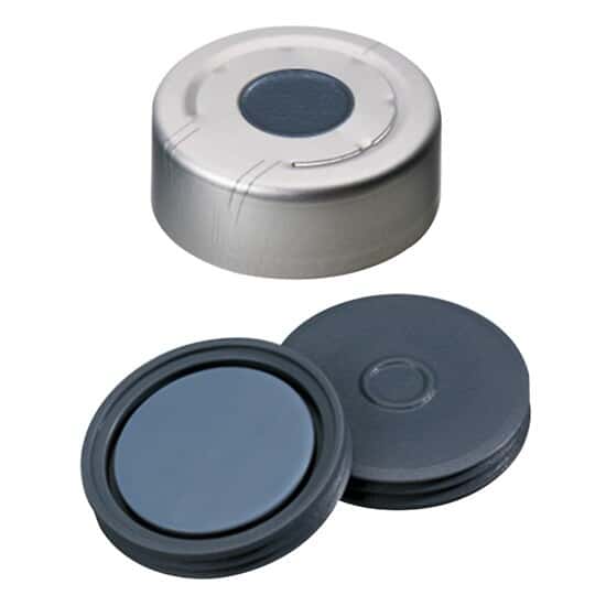 Cole-Parmer Aluminum Crimp Cap, 20 mm Dia., Pressure Release, Pharma-Fix Butyl/PTFE Septum; 1000/PK