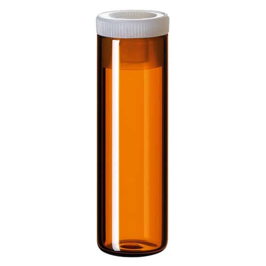 Cole-Parmer Shell Vial, 15 mm, Amber Glass, Flat Bottom, 4 mL, with PE Plug; 1000/pk